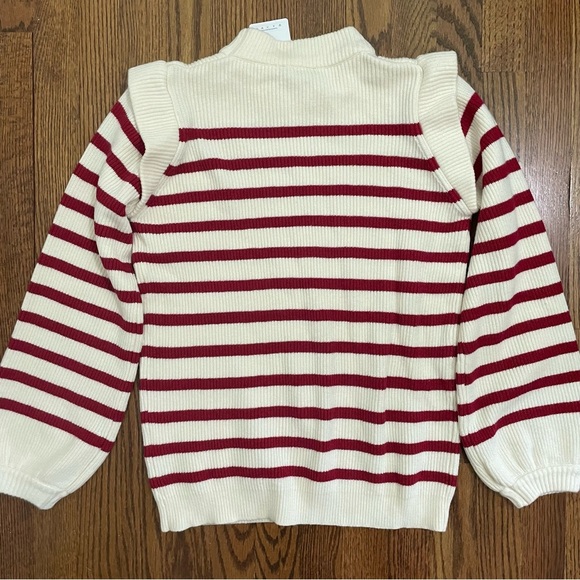 Pretty Garden Cream Colored Sweater Dark Red Stripes Size Small, NWT - Picture 6 of 9